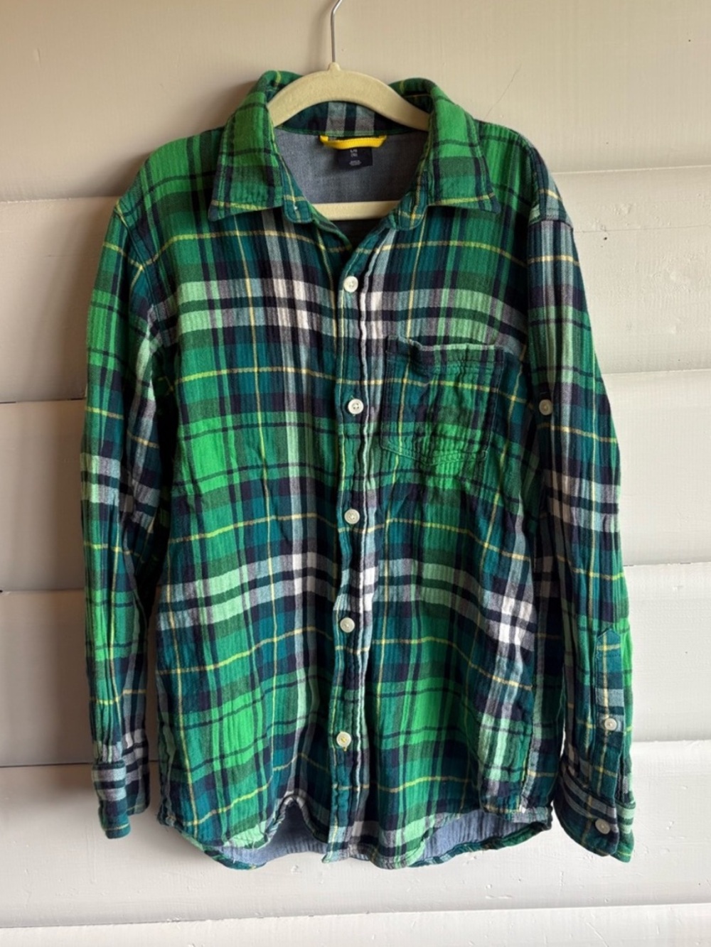 3/$25 GapKids Green Plaid Flannel Cotton Button Front Shirt Size 10 L